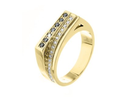 Zlatý prsten s přírodními černými a čirými diamanty