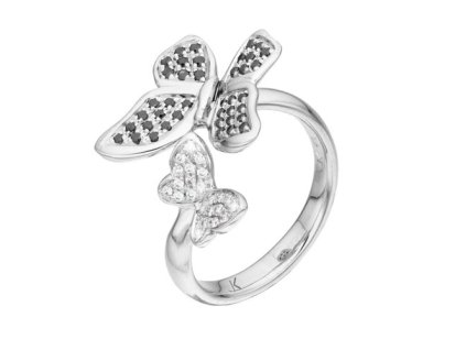 Zlatý prsten motýlci s přírodními černými a čirými diamanty