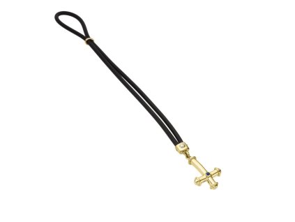 Zlatý kaučukový náramek s křížkem, přírodním modrým safírem a diamanty