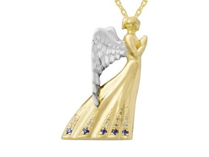 Zlatý přívěsek anděl s přírodními diamanty a safíry
