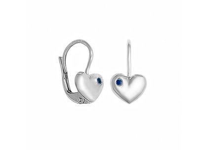 Zlaté dětské náušnice srdíčka s přírodními modrými safíry