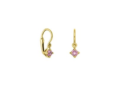 Zlaté dětské náušnice s přírodními růžovými safíry