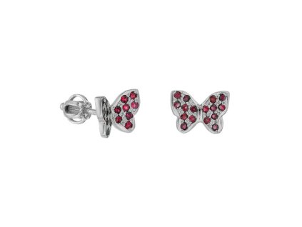 Zlaté náušnice motýlci s přírodními rubíny