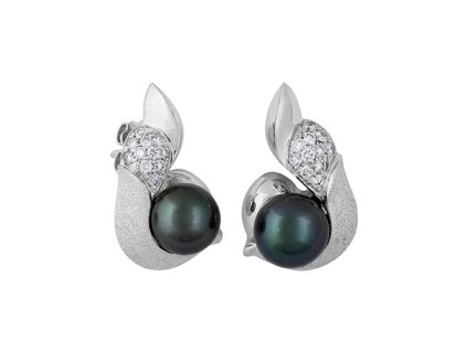 Zlaté náušnice s přírodními tahitskými perlami a diamanty