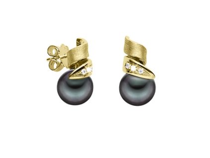 Zlaté náušnice s přírodními tahitskými perlami a diamanty
