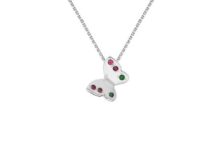 Zlatý přívěsek motýlek s přírodními rubíny a smaragdy