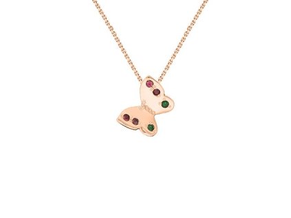 Zlatý přívěsek motýlek s přírodními rubíny a smaragdy