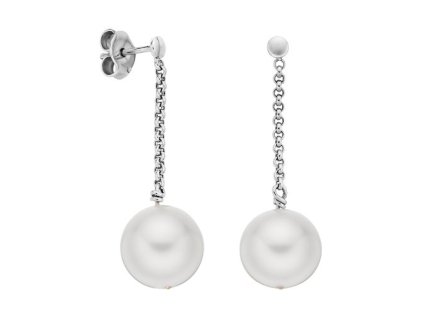 Zlaté visací náušnice s přírodními bílými perlami