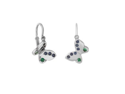 Zlaté náušnice motýlci s přírodními safíry a smaragdy