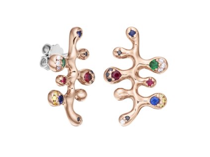 Zlaté náušnice s přírodními drahokamy a diamanty