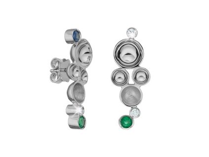 Zlaté náušnice s přírodními smaragdy, modrým safírem a diamanty