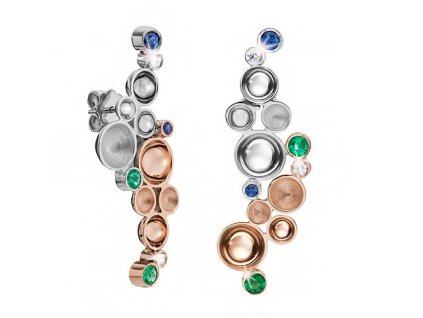 Zlaté náušnice s přírodními smaragdy, modrými safíry a diamanty