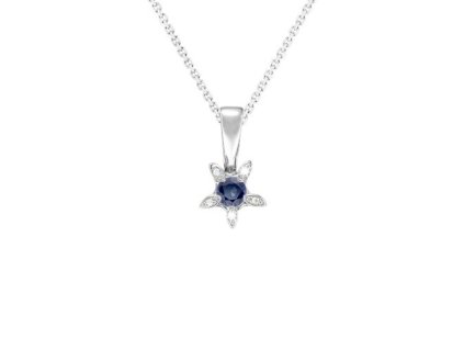 Zlatý přívěsek kytička s přírodním safírem a diamanty