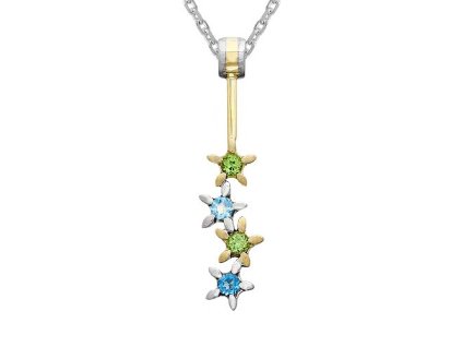 Zlatý přívěsek kytičky s přírodními topazy a peridoty