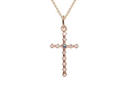 Zlatý přívěsek kříž s přírodními diamanty a safírem