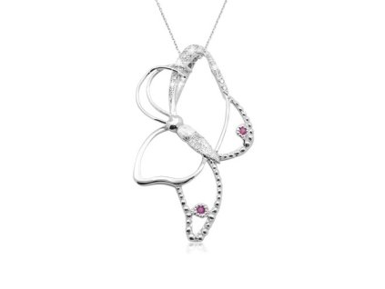 Zlatý přívěsek motýl s přírodními růžovými safíry a diamanty