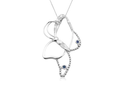 Zlatý přívěsek motýl s přírodními modrými safíry a diamanty