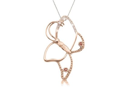 Zlatý přívěsek motýl s přírodními oranžovými safíry a diamanty