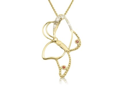 Zlatý přívěsek motýl s přírodními oranžovými safíry a diamanty