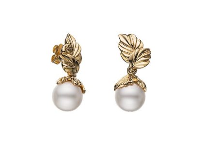 Zlaté náušnice s přírodními bílými perlami