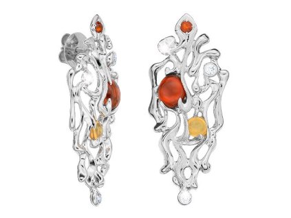Zlaté náušnice s přírodními ohnivými opály a diamanty