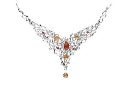 Zlatý náhrdelník s přírodními ohnivými opály a diamanty