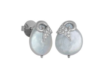 Zlaté náušnice s přírodními perlami Biwa a diamanty