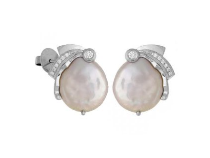Zlaté náušnice s perlami Biwa a diamanty