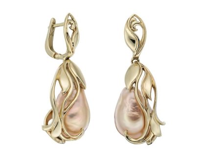 Zlaté visací náušnice s přírodními perlami biwa