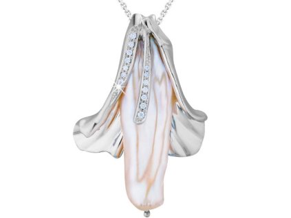 Zlatý přívěsek s přírodní perlou Biwa a diamanty