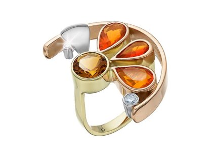 Zlatý prsten květ s přírodními opály, citrínem a diamanty