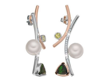 zlaté náušnice speridoty, opály, diamanty a perlami