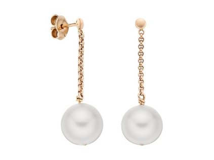 Zlaté visací náušnice s přírodními bílými perlami