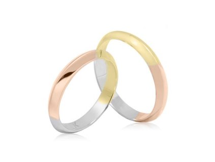 Zlaté snubní prsteny tříbarené