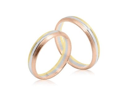 Zlaté snubní prsteny tříbarevné