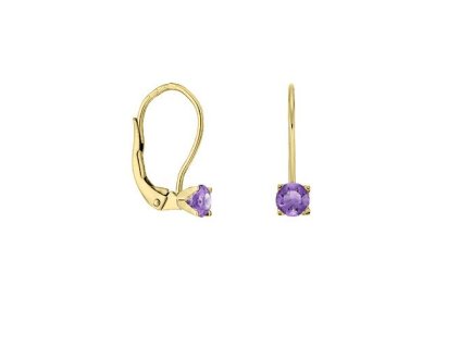 Zlaté náušnice s přírodními fialovými ametysty
