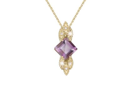 Zlatý přívěsek s přírodním ametystem a diamanty