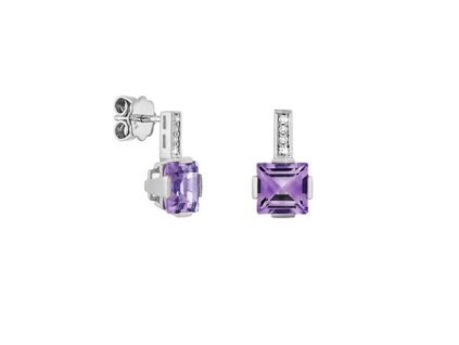 Zlaté náušnice s přírodními ametysty a diamanty