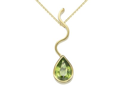 Zlatý přívěsek kapka s přírodním peridotem