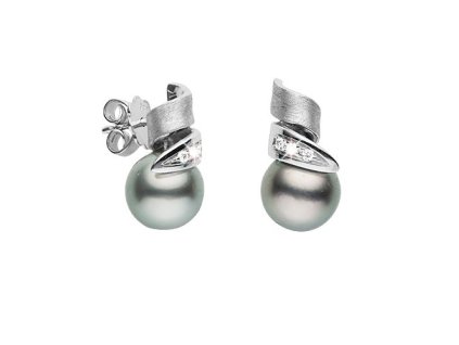 Zlaté náušnice s přírodními tahitskými perlami a diamanty
