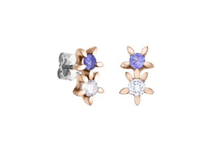Zlaté náušnice kytičky s přírodními a tanzanity a diamanty