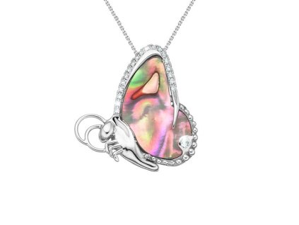 Zlatý přívěsek motýl s přírodní perletí a diamanty