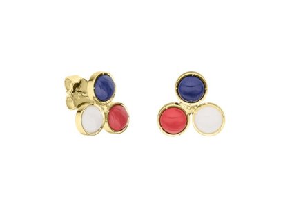 Zlaté náušnice Česká trikolora s přírodními kameny