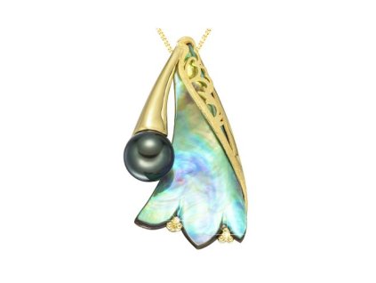 Zlatý přívěsek s tahitskou perlou, perletí a přírodními diamanty