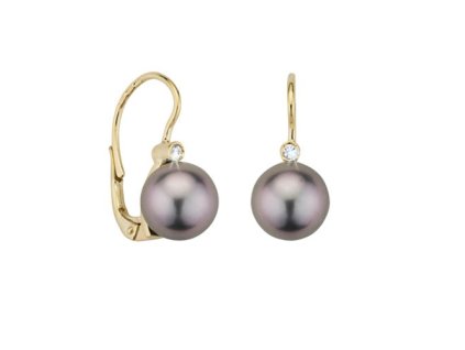 Zlaté náušnice s přírodními tahitskými perlami a diamanty