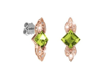 Zlaté náušnice s přírodními peridoty a diamanty