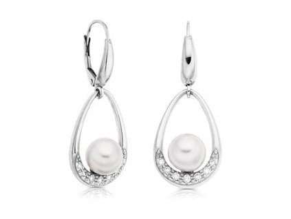 Zlaté visací náušnice s přírodními perlami a diamanty