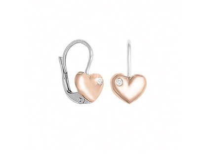 Zlaté dětské náušnice srdíčka s přírodními diamanty