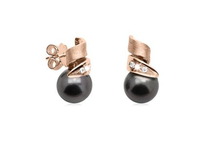 Zlaté náušnice s přírodními tahitskými perlami a diamanty