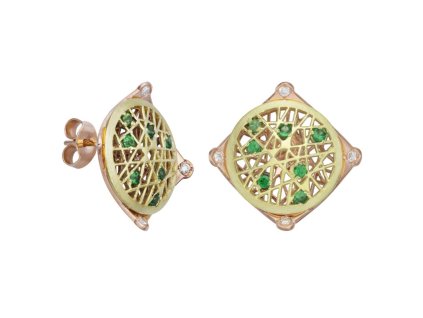 Zlaté náušnice s přírodními tsavority a diamanty